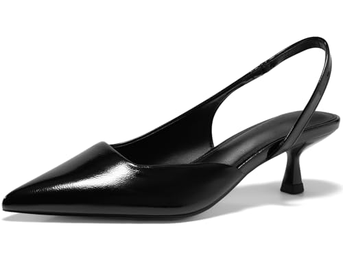 Coutgo Womens Slingback Low Kitten Heels Closed Pointed Toe Pumps D’Orsay Sexy Office Dress Shoes, Polish Black, Size 8