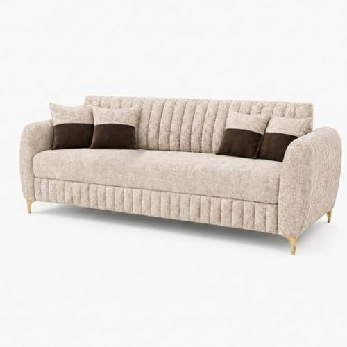 Image of CASASTYLE Signature Velour 3 Seater Sofa Set | Boucle Weave Fabric | 40D Foam + Zigzag Spring | 3-Yr Warranty (Sandstone Beige) | Modern Living Luxury Sofa Set for Home, Office & Hotel Spaces