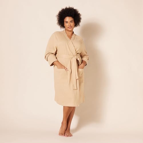 Image of Amazon Essentials Women's Lightweight Cotton Waffle Mid-Length Bathrobe (Available in Plus Size)