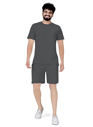 Image of ELLITI Cotton Blend Solid Casual Round Neck Half Sleeve Oversized Co-ord Set Men's, Pyjama Set, Sleepwear Loungewear T-Shirt and Shorts Combo for Men, Night Wear for Men, Night Suit for Men's