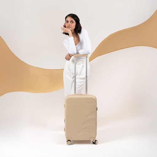 Image of Assembly Cabin Suitcase with8 Spinner Wheels & TSA Lock, Internal Laptop Pocket, Polycarbonate Hard Shell Carry On Luggage for Weekend Getaways, Beige, 20-Inch