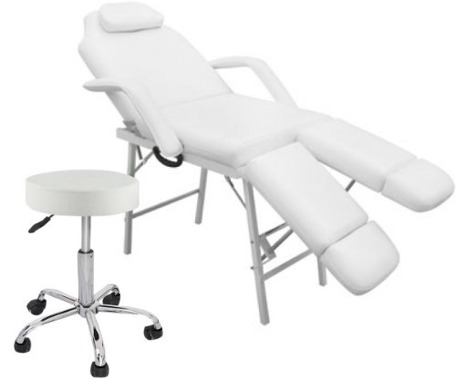 GOPLUS Portable Tattoo Parlor Spa Facial Bed Massage Table+Swivel Salon Bar Stool Chair