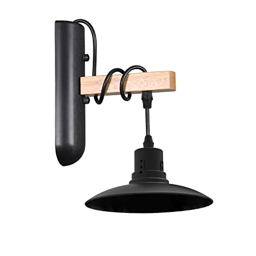 MZYOYO Vintage Wandlampe Innen,Wandstrahler Schwarz,Wandleuchte,Moderne Wandlampe im Industrie Design,Retro Lampe aus PP und Holz,max. 25W,Fassung: E27,für Wohnzimmer,Schlafzimmer,Esszimmer,oder Flur Cover