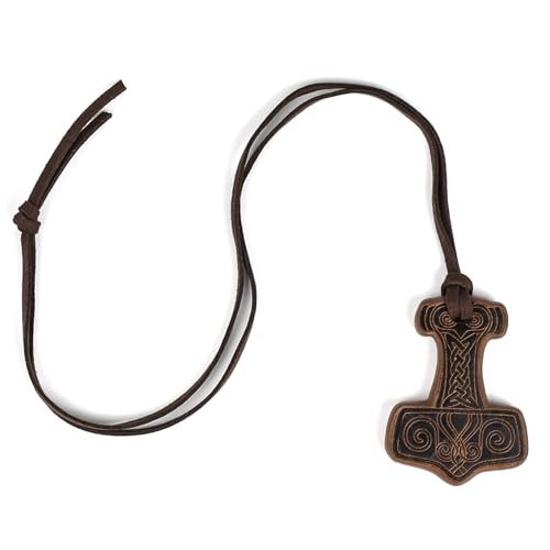 HiiFeuer Viking Embossed Thor's Hammer Necklace, Faux Leather Norse Amulet Pendant, Vintage Jewelry for Ren Faire Cosplay2