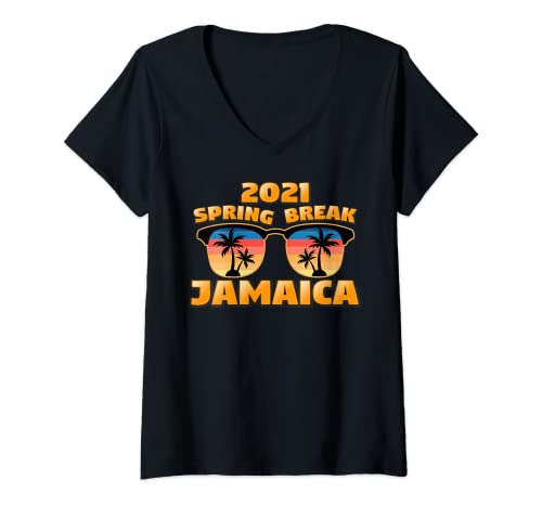 Mujer Break Jamaica Island 2021 Vintage Cool Sunglasses Tee Camiseta Cuello V