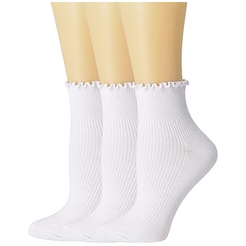 SRYL Ruffle Ankle Socks for Women's,Casual Cute Turn-Cuff Socks Soft Breathable Knit Cotton Lettuce Frilly Socks Women/Girls (White-3 Pairs,ankle) Cover