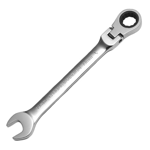 Image of WISEUP Ratchet Wrench, 19mm Flex Head Ratcheting Wrench, CR-V Anti-slip Labor-saving, 2 in1 Industrial Wrench, Mechanic Automotive Tools