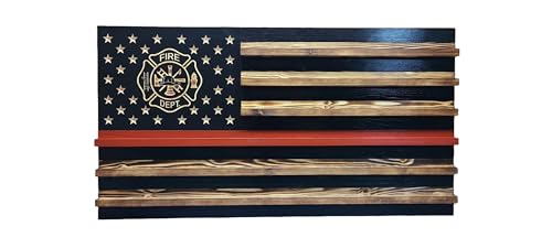 Maltese Cross Thin Red Line Challenge Coin Holder Display, Wooden