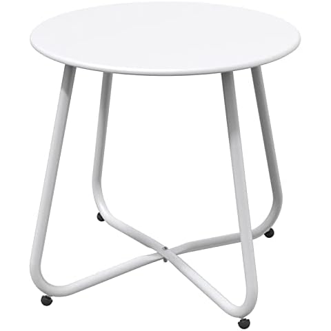 Grand patio Couchtische, Sofatisch, Leicht, Stabil, Einfacher Aufbau, Runder Kaffeetisch ideal für Draussen, Wohnzimmer, Schlafzimmer, Büro (Weiß) Cover