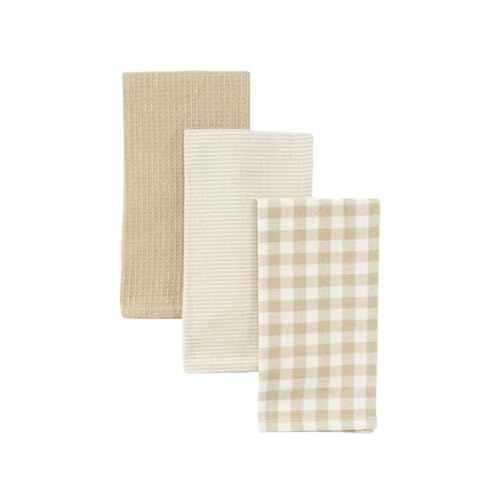 DAMDAM GO Paño de Cocina, Absorbente y Resistente, Diseño Elegante para Cocina, Juego de Trapos Suaves, 50 x 50 cm, Pack 3 Unidades (Beige)