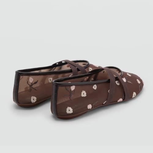 Embroidered Flowers Mesh Ballet Flats for Women Round Toe Slip On Mary Jane Flats with Elastic Cross Strap Comfortable Casual Summer Ballerina Shoe4