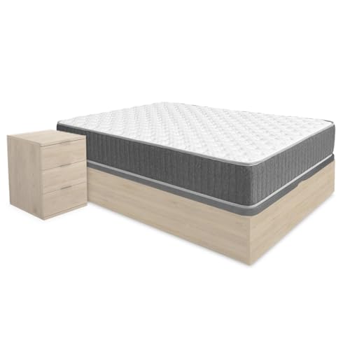 DEKIT - Pack Ahorro Dormitorio Canapé Nest con Dos mesitas y con 1 Colchón viscoelástico con muelles ensacados Aurea 150 x 190cm