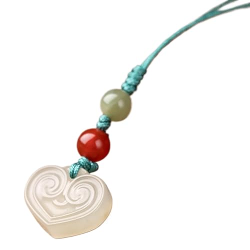 LXZSMH グリーン翡翠ネックレス、ランヤードリストストラップ Hetian Jade キーチェーン ロングライフロックチャーム ショートリストランヤード タリスマンハンギングペンダント グリーン翡翠チャーム リストコード 富を引き寄せる、ホワイト