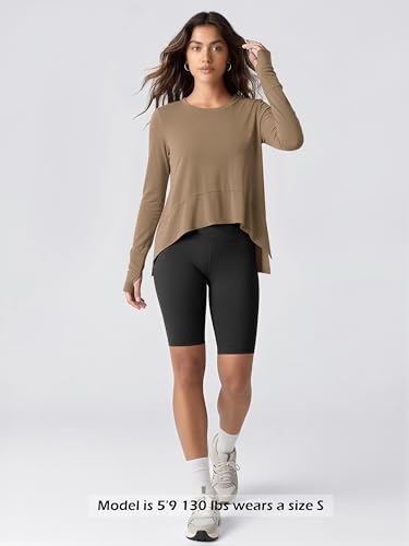 Image of ODODOS Soft Modal Long Sleeve Crop Top for Women with Thumb Hole Athletic Gym Workout Cropped Yoga Shirts