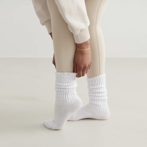 Scrunch Slouchy Crew Socks For Women Cotton Cushioned Athletic Mid Calf Rib Tube 80s Retro Socks Multipairs4