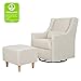 Babyletto Toco Upholstered Swivel Glider and Stationary Ottoman in White Linen, Greenguard Gold Certified