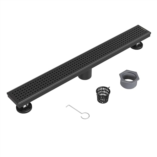 Neodrain 24-Inch Black Linear Shower Drain with Removable Quadrato Pattern Grate, 304 Stainless...
