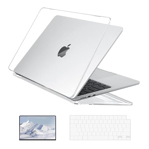 EooCoo Hard Shell Plastic Case Compatible for MacBook Air 13.6 inch M4 M3 M2 2026 2025-2022,A3240 A3113 A2681 with Retina Display&Touch ID,Protective Cover&Keyboard Skin&Screen Protector-Crystal Clear