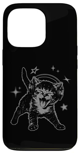 Cat Headphones Stars Silly 90s Grunge Y2K Vintage Graphic �X�}�z�P�[�X iPhone 13 Pro �p