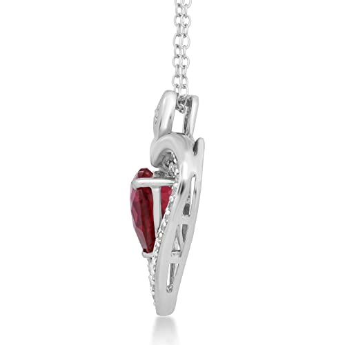 Jewelili Heart Pendant Sterling Silver With 9Mm Created Ruby And 1.25 Mm Round Created White Sapphire Necklace Pendant 18 Inch Cable Chain #TOP1