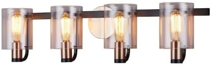 Miniatura 2 de Justice Design Group Lighting Poise - Barra de baño con 4 luces, color negro mate con detalles de latón, pantalla acrílica transparente