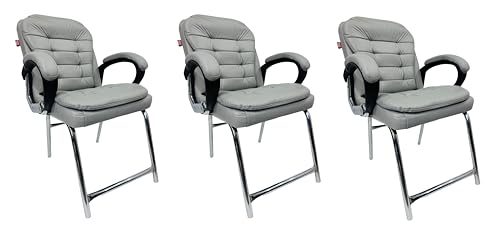 Image of Stainless Steel Special Director Principal Manager Office Visitor Study Chair with Arm Rest with Double Pipe Frame and Cushioned Seat Back (3, Grey, H Frame)