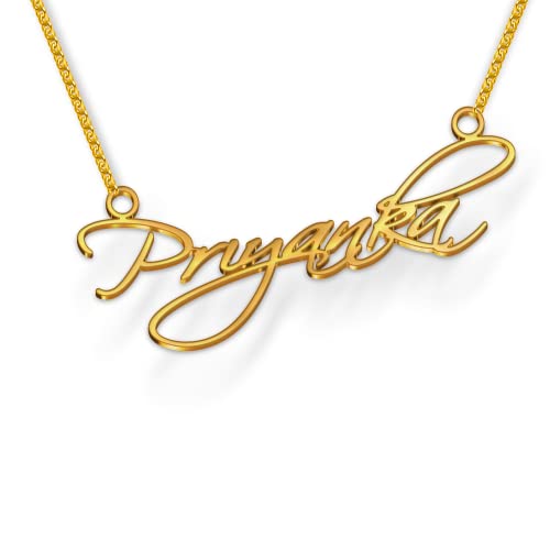 Image of Priyanka Cursive Gold & Silver Name Pendant Necklace, Best Jewelry Gift for Girls.
