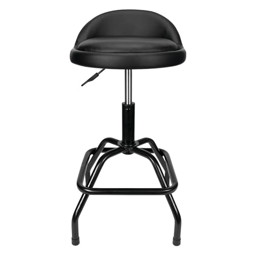 Image of Performance Tool W85011 Pneumatic Swivel Bar Stool with Back Support, 360-Degree Swivel, Heavy Duty Steel Frame, Black