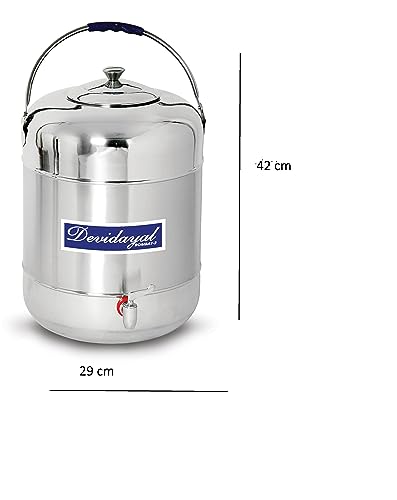 Image of Stainless Steel Water Dispenser with Tap | Water Storage Container with Steel Handle | 25 Liters Steel Matka /Pot for Drinking | Silver