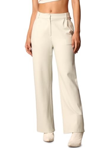 Image of ONLY Women's Relaxed 'Desk-to-Dinner' Straight Fit High Rise Stretch Everyday Trousers | Formal Pants for Women