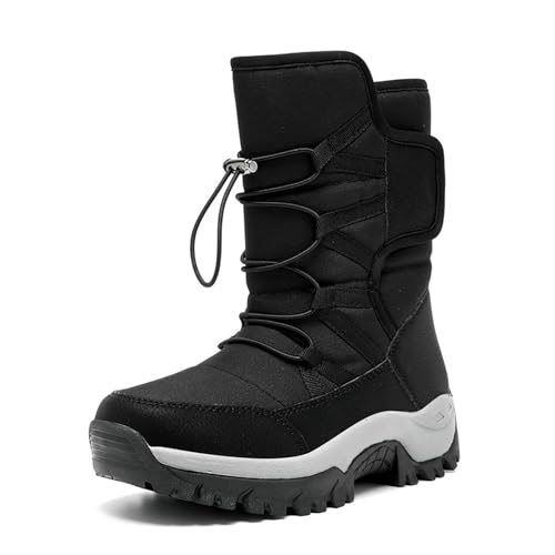 Men's Waterproof lace-up slip-on Mid-Calf Snow Boot Warm Fur Lined Outdoor Non-Slip Hiking Ankle Boots for Walking Climbing Winter Work Boots