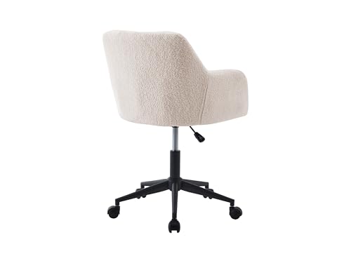 Image of Finch Fox Battle Modern 360 Swivel Mid-Back Armrest Boucle Fabric Study Upholstered Black Metal Powder Coated Base Study Computer Office Desk Chair in Cream Color