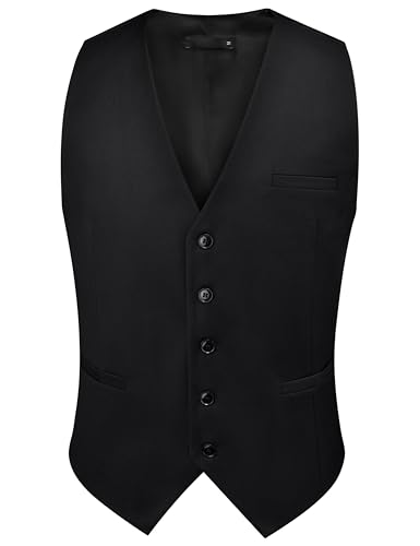 Branduce V-Neck Suit Vests for Men Solid Color Formal Slim Fit Business Vest Waistcoat with 3 Pockets3