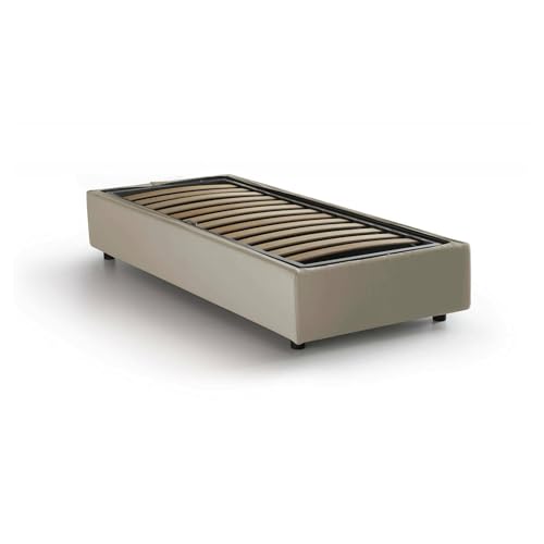 Talamo Italia - Einzelbett Melissa, Containerbett mit Stoffbespannung, 100% Made in Italy, Seitliche Öffnung, passend für Matratze 80x190 cm, Beige
