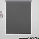 Picture of KALYSIE Cordless Roller Shades 100% Blackout Blinds for Windows and Doors, Pull Down Room Darkening Window Shades, Easy to Install for Home and Office, Grey, Fixed 75 Inches High, 25 Inches Width
