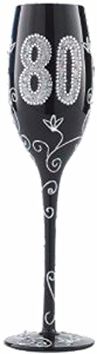 Framan Copa Cava (CHAMPÁN) para Regalo Original DE CUMPLEAÑOS, con LOS NÚMEROS DE Las Edades Grabados (80 AÑOS Negra)