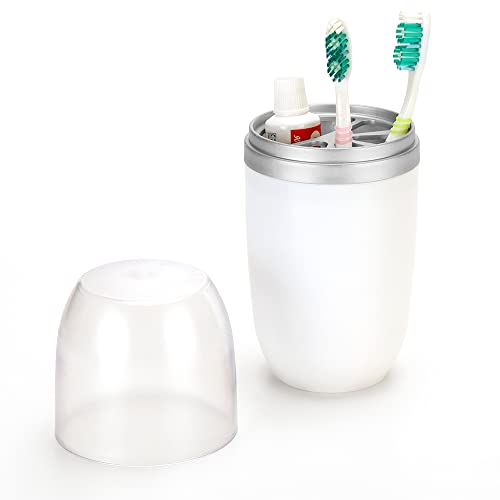 Porta escovas/pasta c/tampa 500ML transp. Bco/Cromo Fosco