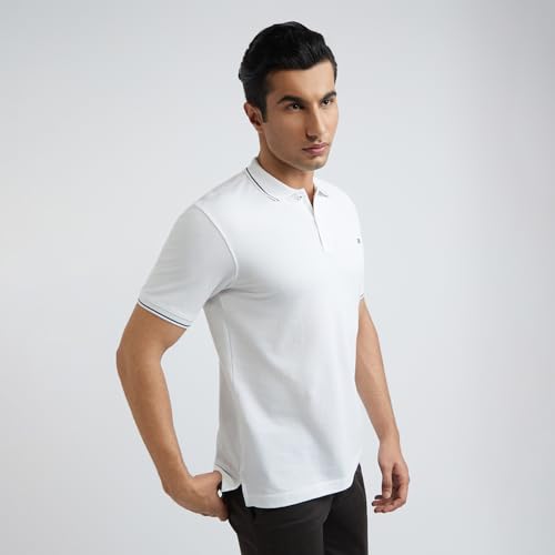 Image of Raymond Contemporary Fit Pure Cotton Solid Pattern Polo Neck Casual T-Shirt