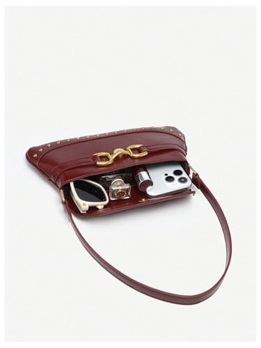 Verdusa Women's Buckle Rivet Decor Leather Shoulder Handbags Top Handle Underarm Bag2