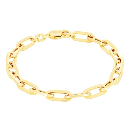 Nuragold 14K Real Yellow Gold Paperclip Chain Elongated Cable Link Bracelet 7