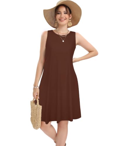 Image of elescat Women's Summer Dresses Casual Sleeveless Loose Sundress with Pocket