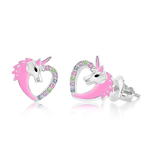 Chanteur Crystal Pink Enamel Crystal Unicorn Hearts Kids Baby Girl Tween