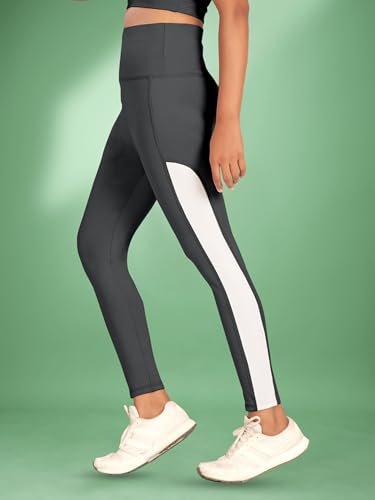 Image of Women's Polyester Blend Yoga Pants with High Rise Waist Stretch Fit Design Side Patti Slim Fit Style and Standard Length | Workout Track Pants | Joggers for GymRunning | Sports Top