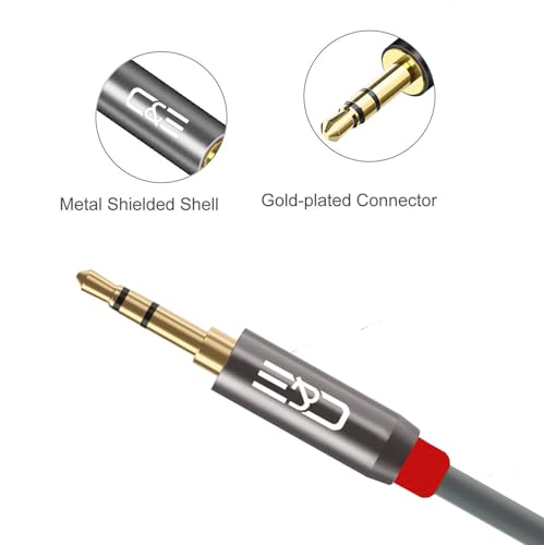 Image of C & E 3.5mm [ 2 PACK Male to Male and Male to Female - Tangle-Free Metal Shell Audio Cable-50-Ft | AUX Cable - Gray