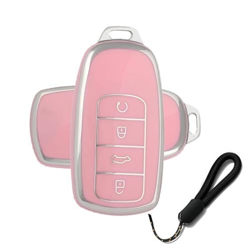 ATFIGII Key Fob Cover Case Compatible with Chery Omoda 5 9 Tiggo 7 Tiggo 8 Key Protector for Jaecoo 7 TPU Holder with Little Lanyard 4 Buttons A Pink