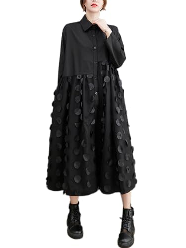 [Ｍｉｎｅｓａｍ] ロングワンピース レディース シャツワンピース 長袖 プリーツワンピース レディース 秋 きれいめ バイカラー 切り替え 着痩せ おしゃれ (03 ブラック,Free)