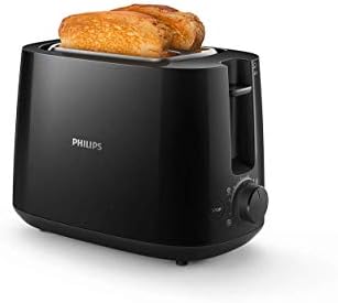 Philips Toster - 2 Otwory, 8 Poziomów opiekania, Ruszt do bułek, Funkcja podgrzewania i rozmrażania, Wysoki podnośnik, Automatyczne wyłączanie, Wyjmowana tacka na okruszki, Czarny (HD2581/90)