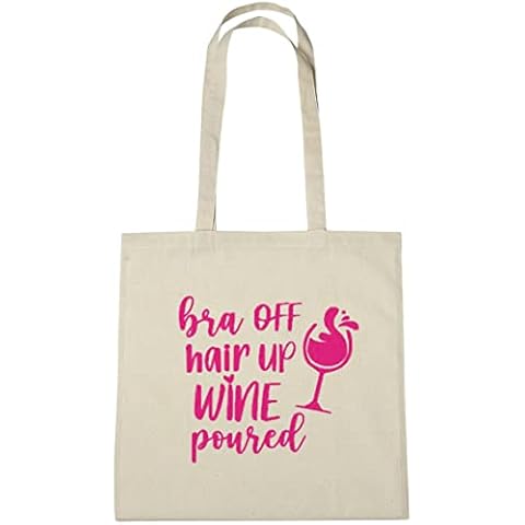 Lolmugs Bra Off Hair Up 100% Cotton 38x42cm Tote Bag, Funny Secret Santa Gifts for Women Her Work Stocking Fillers for Wife Friends Cover