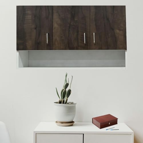 Image of Multipurpose Storage Cabinet & Adjustable Shelf Space Organizer Engineered Wood Termites Resistance Wall Mounted for Office, Kitchen, Bedroom (Cochwood Brown & Highland Pine, Door 3)