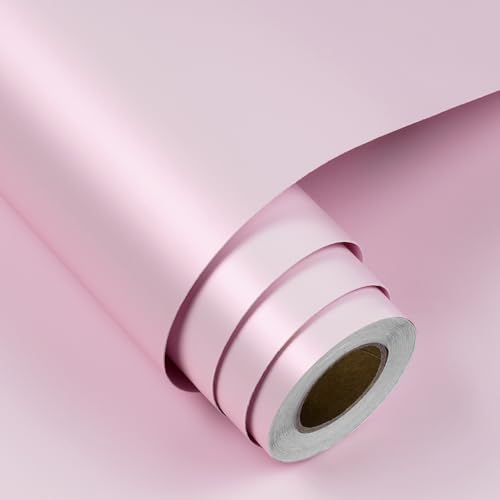 FunStick 15.8'x240' Satin Pastel Pink Contact Paper Peel and Stick Wallpaper Waterproof Pink Contact Paper for Kitchen Cabinets Countertops Appliances Fridge Vinyl Wrap Self Adhesive Shelf Liner Walls